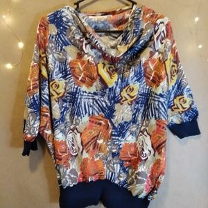 Sparrow floral asymmetrical cowl neck top size Med